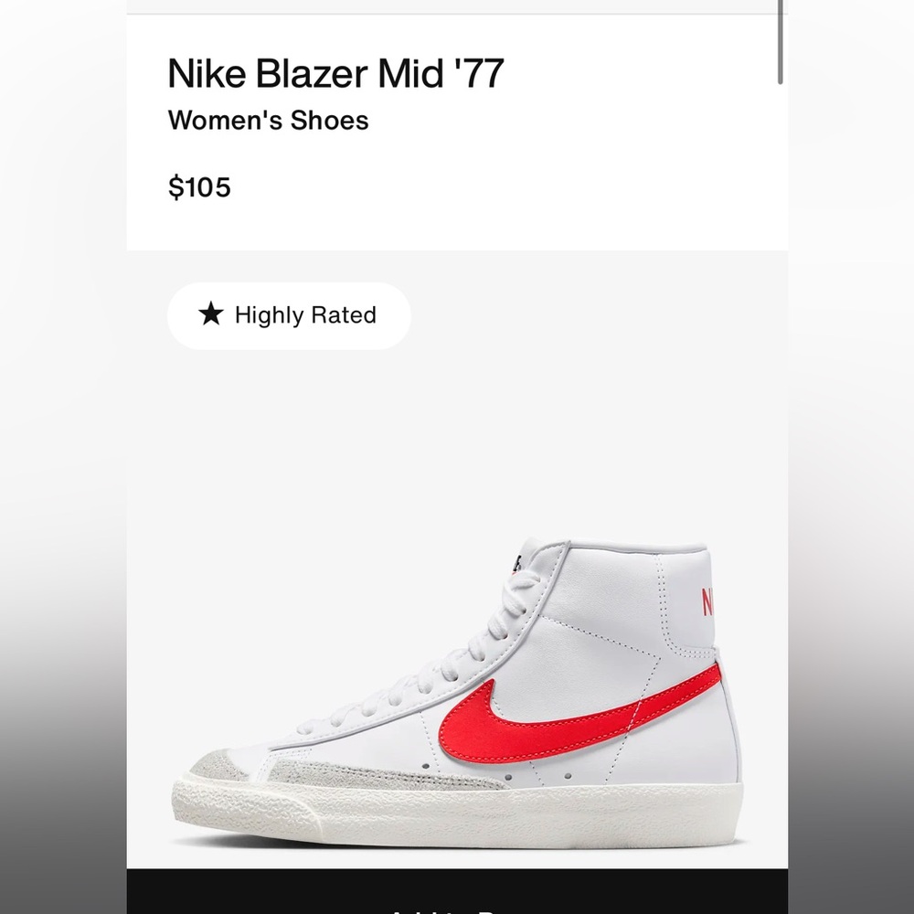 Women’s Nike Blazer Mid ‘77 Size 6 in the color White/Sail/Peach/Habanero Red